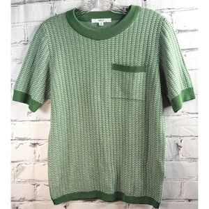 NEXT Womens Sweater Top S Short Sleeve Green Chevron Knit Lightweight Preppy